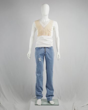 Dirk Bikkembergs denim trousers with leg pocket and trompe-l'oeil back pocket — spring 2005