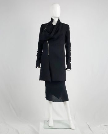 Rick Owens CRUST black coat with asymmetric zipper and cowl neck — fall 2009