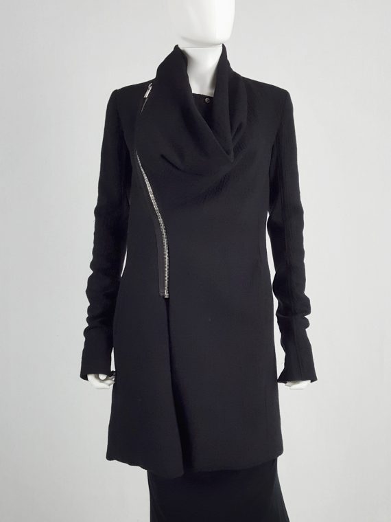 vaniitas vintage Rick Owens CRUST black coat with asymmetric zipper and cowl neck fall 2009 113518