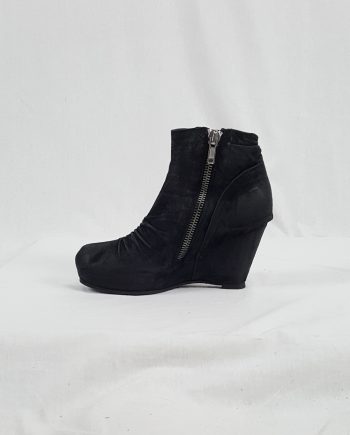 Rick Owens black suede ankle boots with wedge heel and hidden platform (37.5)