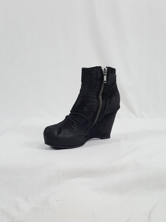 vaniitas vintage Rick Owens black suede ankle boots with wedge heel and hidden platform 152741