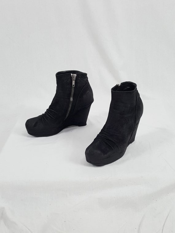 vaniitas vintage Rick Owens black suede ankle boots with wedge heel and hidden platform 153124