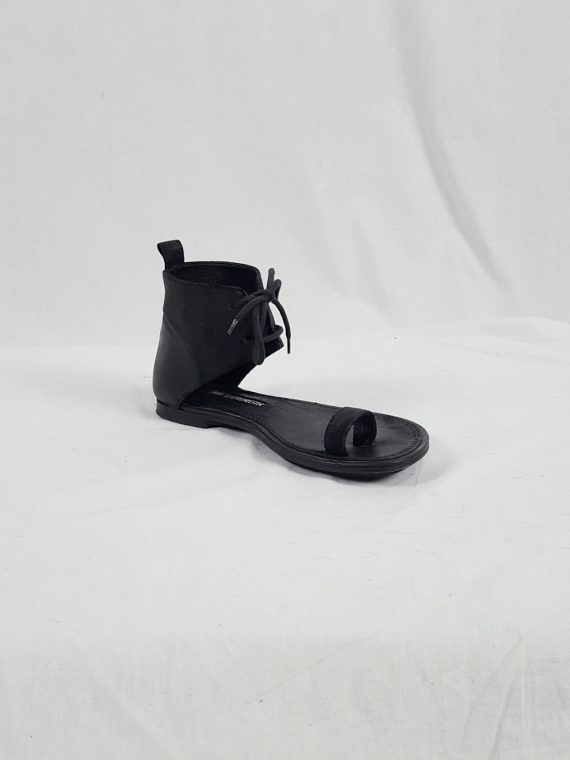 vaniitas vintage Ann Demeulemeester black lace-up sandals with toe strap 192202