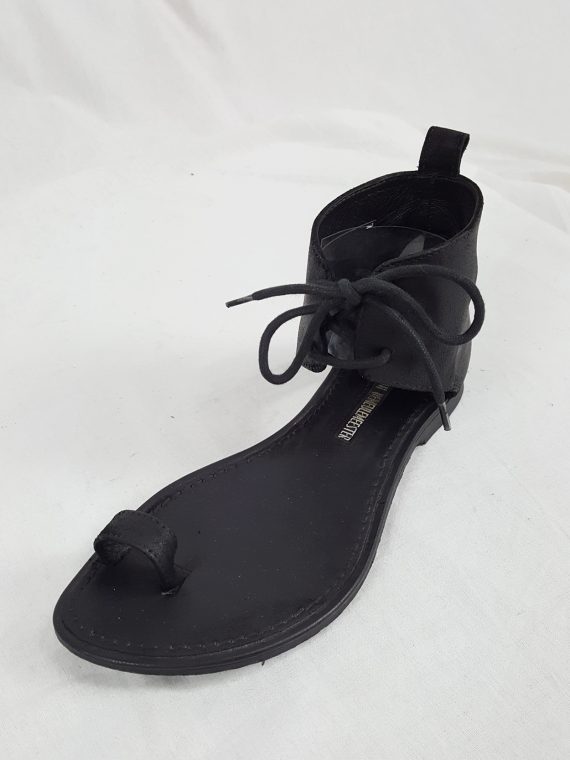vaniitas vintage Ann Demeulemeester black lace-up sandals with toe strap 192346