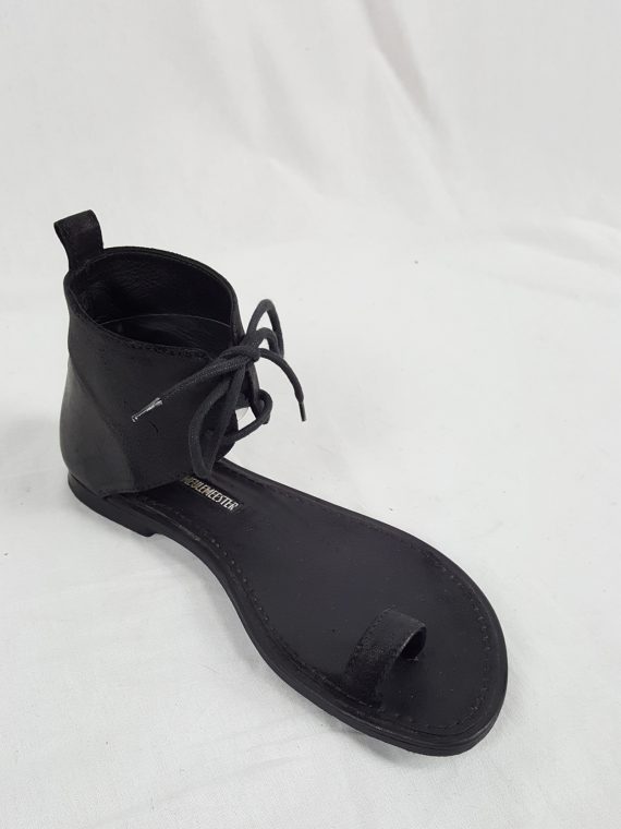 vaniitas vintage Ann Demeulemeester black lace-up sandals with toe strap 192400