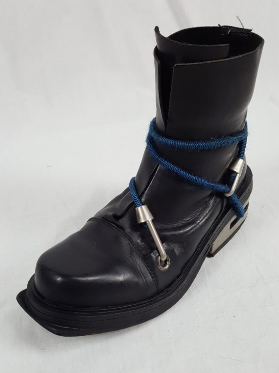 vaniitas vintage Dirk Bikkembergs black boots with blue mountaineering straps 1990S 1995 173504(0)