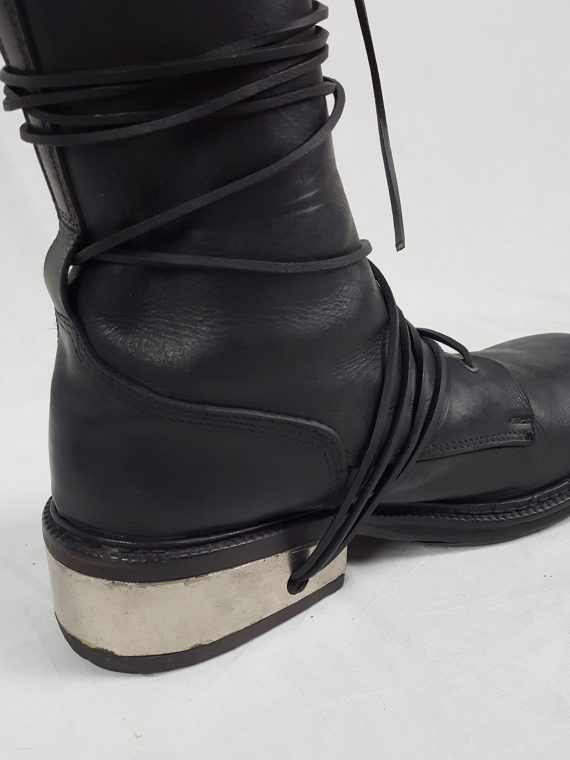 vaniitas vintage Dirk Bikkembergs black tall boots with laces through the metal heel 1990S 90S 175139(0)