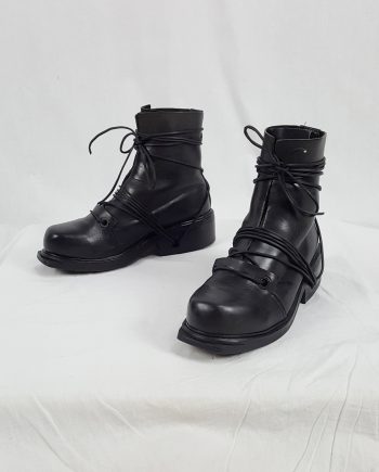 Dirk Bikkembergs black tall boots with laces through the soles (43) — late 90's
