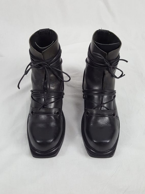 vaniitas vintage Dirk Bikkembergs black tall boots with laces through the soles 90s archive 103607(0)