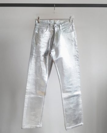 Maison Martin Margiela artisanal silver painted denim trousers — fall 1998