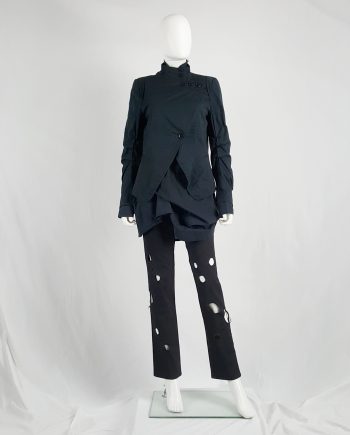 Ann Demeulemeester dark blue asymmetric blazer with buttons — spring 2006