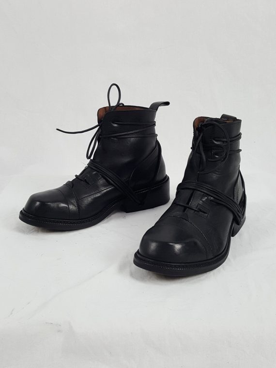 Vaniitas Dirk Bikkembergs black lace-up boots with laces through the soles 1990S 145646