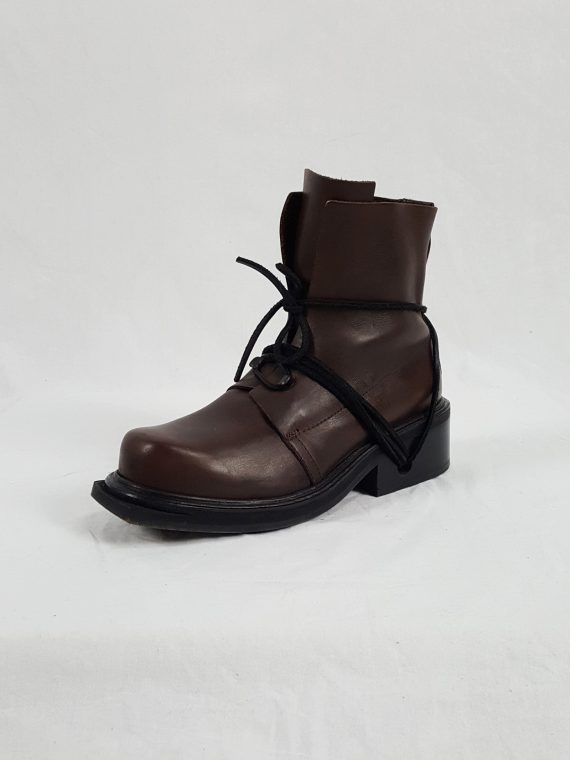 Vaniitas Dirk Bikkembergs brown boots with hooks and laces through the soles 90s 142451