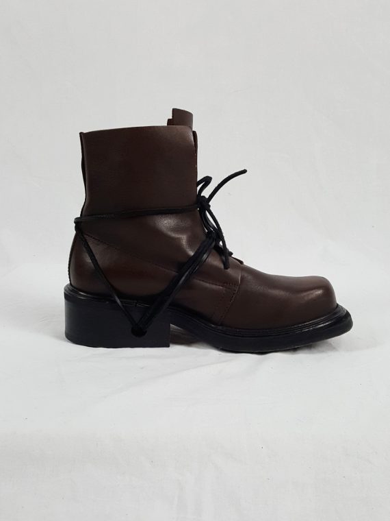 Vaniitas Dirk Bikkembergs brown boots with hooks and laces through the soles 90s 142532