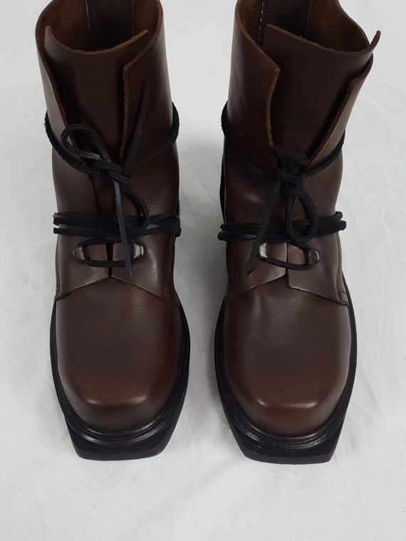 Vaniitas Dirk Bikkembergs brown boots with hooks and laces through the soles 90s 142652