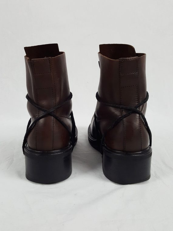 Vaniitas Dirk Bikkembergs brown boots with hooks and laces through the soles 90s 142821
