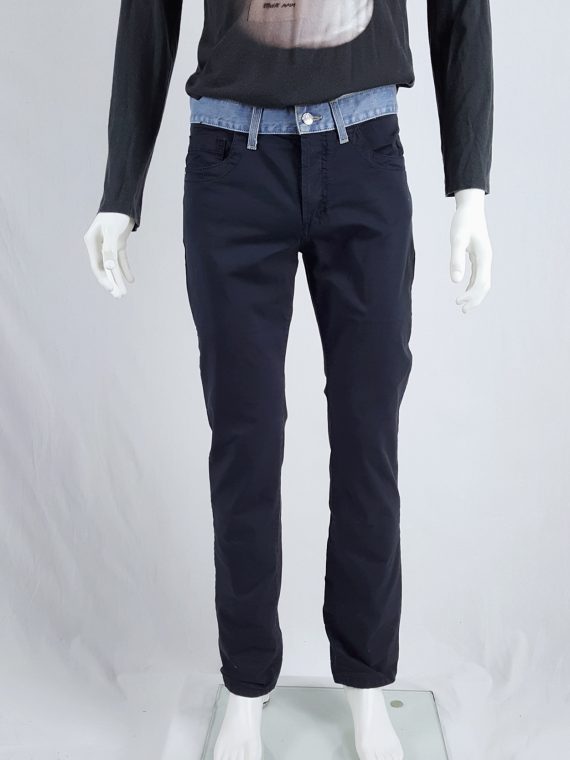 Vaniitas Dirk Bikkembergs dark blue trousers with integrated denim waistband 164532