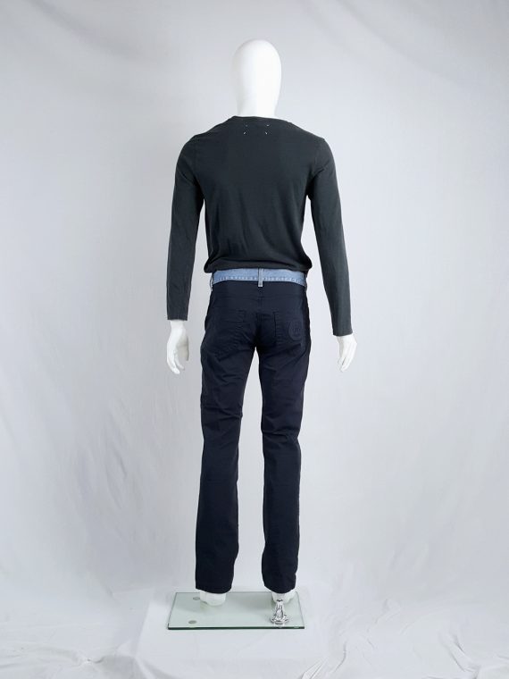 Vaniitas Dirk Bikkembergs dark blue trousers with integrated denim waistband 164714
