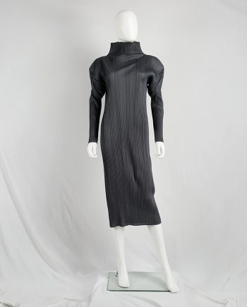 Issey Miyake Pleats Please grey pleated dress with triangular shoulders