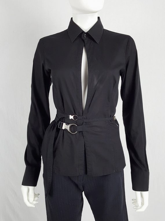 vaniitas vintage Dirk Bikkembergs black slit shirt with mountaineering belts 1990S 124514