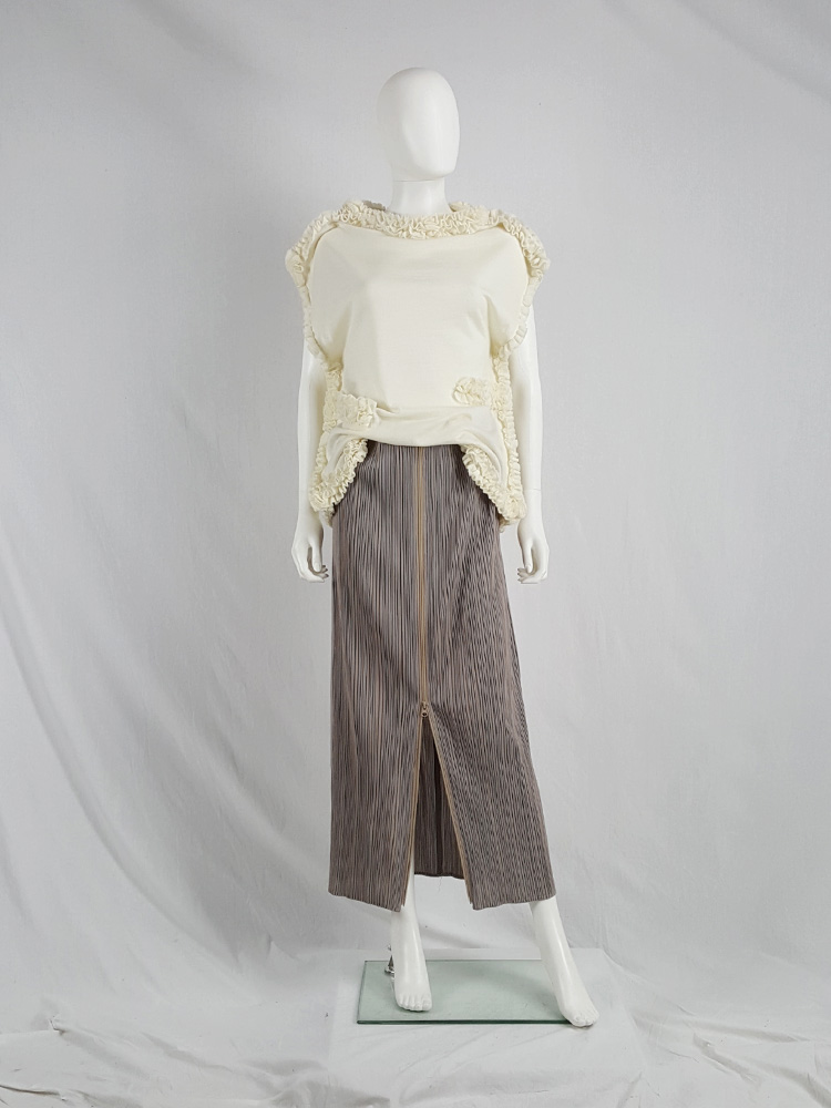 Issey Miyake Pleats Please dark beige pleated maxi skirt with