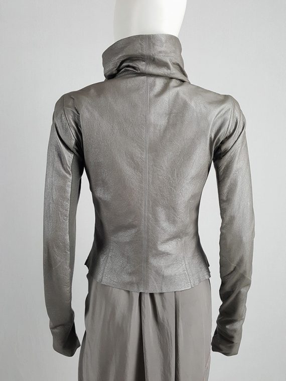 vaniitas vintage Rick Owens silver leather classic biker jacket with high funnel collar 133240