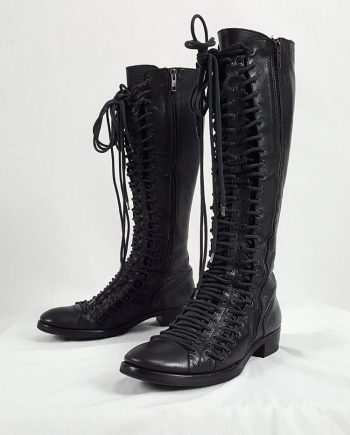 Ann Demeulemeester black flat triple lace boots (38.5) — fall 2008