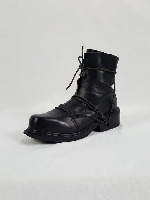 vaniitas vintage Dirk Bikkembergs black boots with laces through the soles 1990s 90s 155133