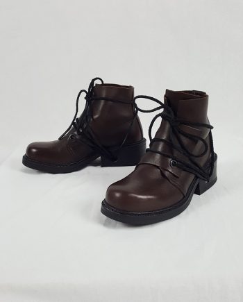 Dirk Bikkembergs brown boots with flap and laces through the soles (38) — late 90's