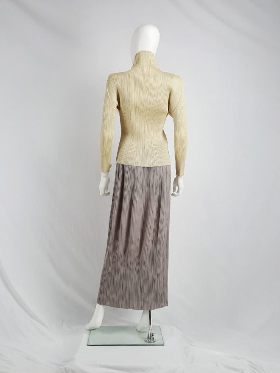 Issey Miyake Pleats Please beige pleated jumper with square shoulders ...