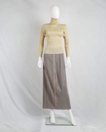 Issey Miyake Pleats Please beige pleated jumper with square shoulders
