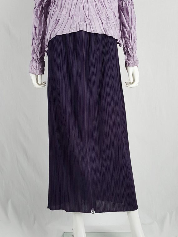 vaniitas vintage Issey Miyake Pleats Please dark purple pleated maxi skirt with front zipper 125533