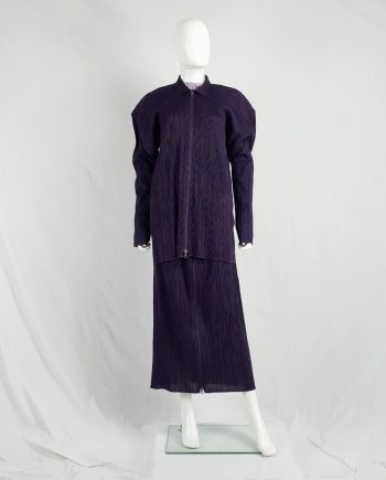 Issey Miyake Pleats Please purple pleated cardigan with square shoulders