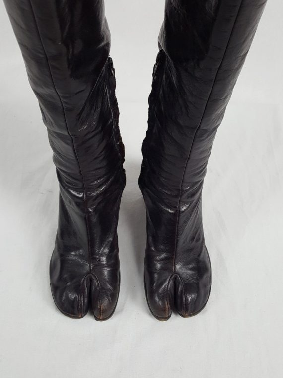 vaniitas vintage Maison Martin Margiela brown tall tabi boots with round heel runway fall 2003 215634