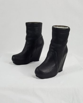 Rick Owens black ankle boots with tall wedge and sheep lining (37)