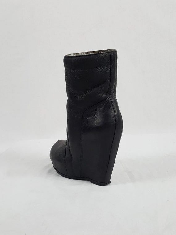 vaniitas vintage Rick Owens black ankle boots with tall wedge and sheep lining 214054