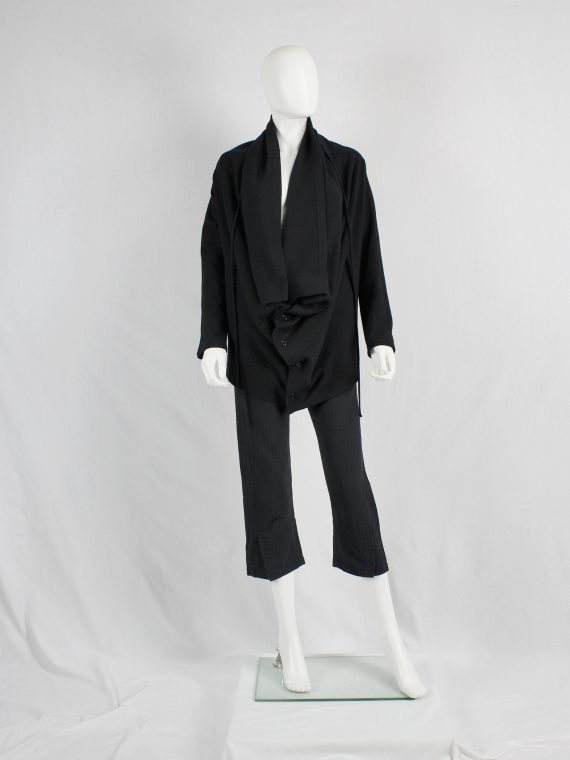 vaniitas vintage Ann Demeulemeester black draped button-up jumper with oversized cowl neck 2227