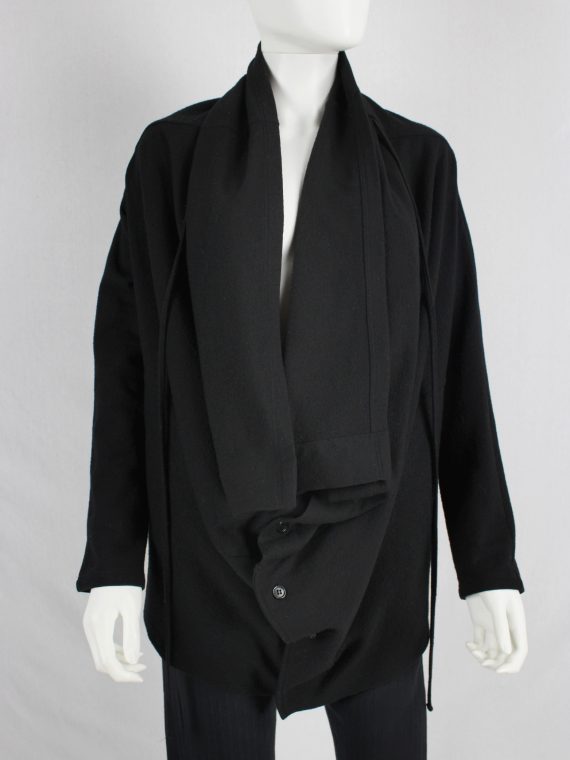 vaniitas vintage Ann Demeulemeester black draped button-up jumper with oversized cowl neck 2240