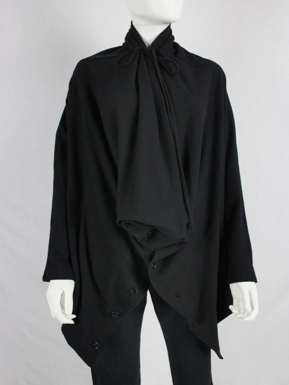 Ann Demeulemeester black draped button-up jumper with oversized cowl neck
