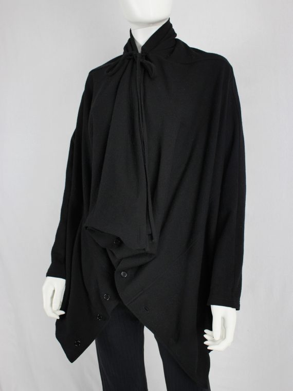 vaniitas vintage Ann Demeulemeester black draped button-up jumper with oversized cowl neck 2267