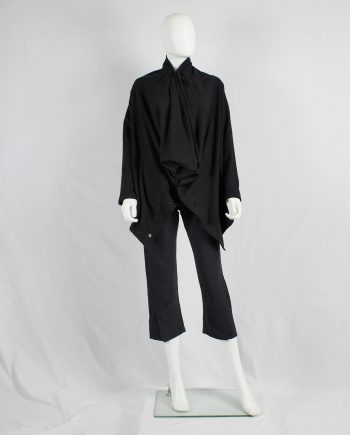 Ann Demeulemeester black draped button-up jumper with oversized cowl neck