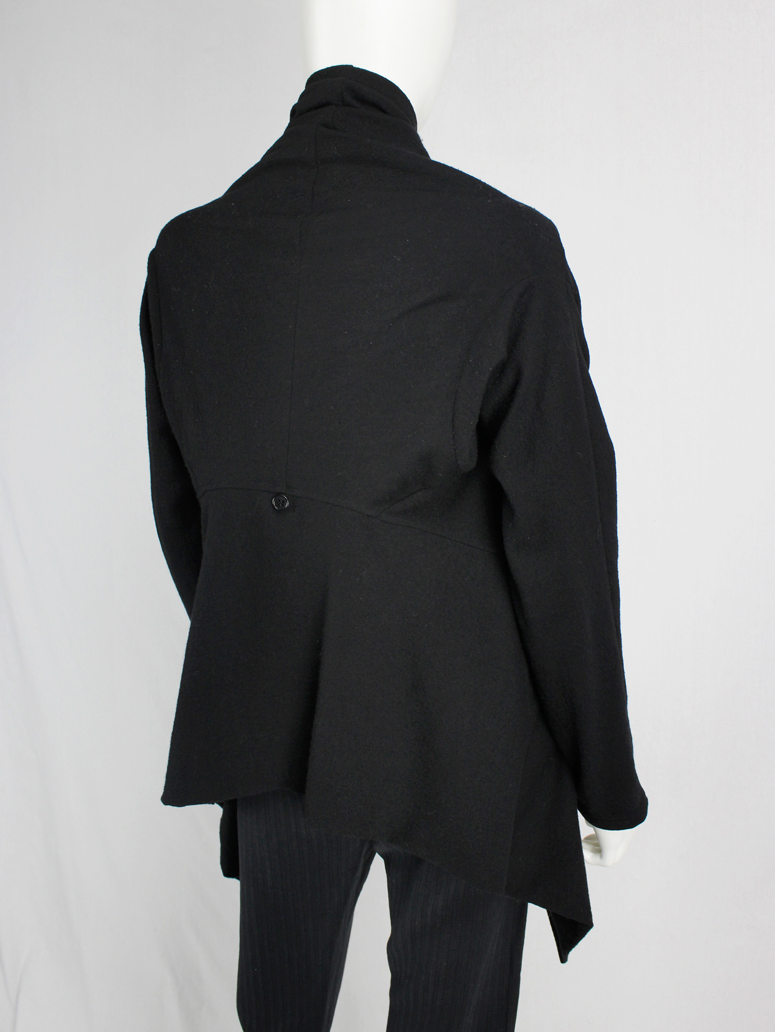 Ann Demeulemeester black draped button-up jumper with oversized cowl ...