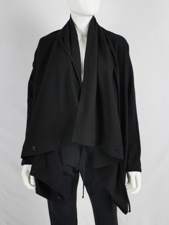 vaniitas vintage Ann Demeulemeester black draped button-up jumper with oversized cowl neck 2301