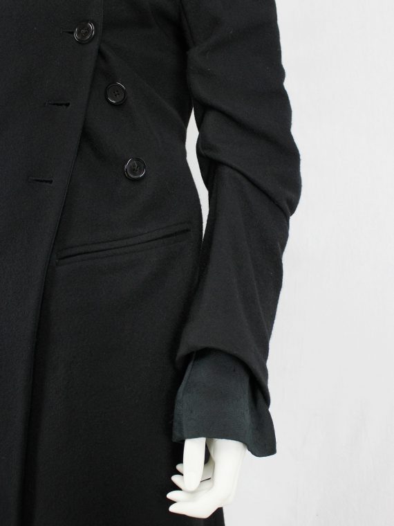 vaniitas vintage Ann Demeulemeester black long coat with asymmetric button closure 5133