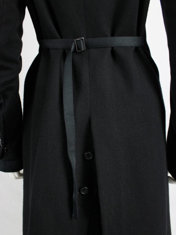 vaniitas vintage Ann Demeulemeester black long coat with asymmetric button closure 5201
