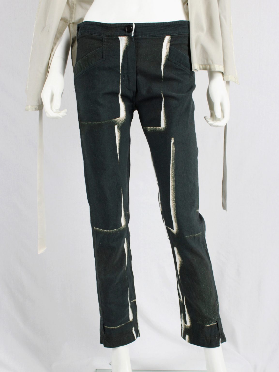 Ann Demeulemeester black trousers with beige stripe print — spring 2011