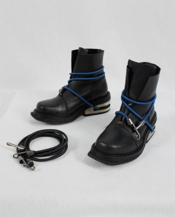 Dirk Bikkembergs black mountaineering boots with black and blue elastic (37) — fall 1996
