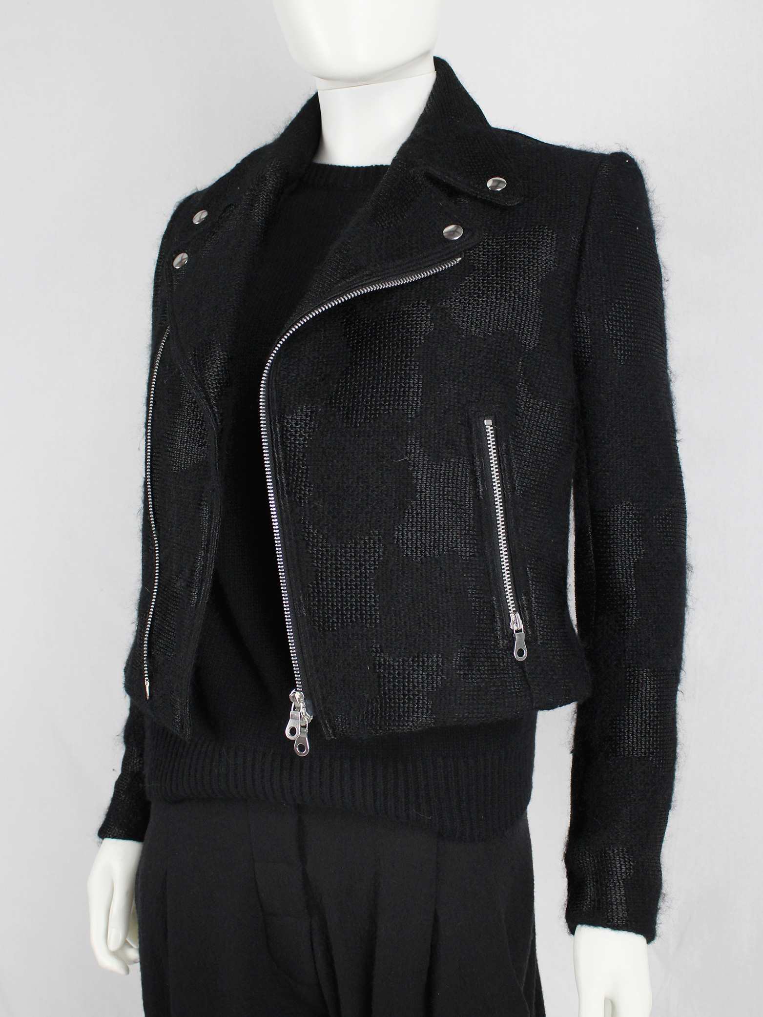 Noir Kei Ninomiya black bicker jacket with textured pied-de-poule motif ...
