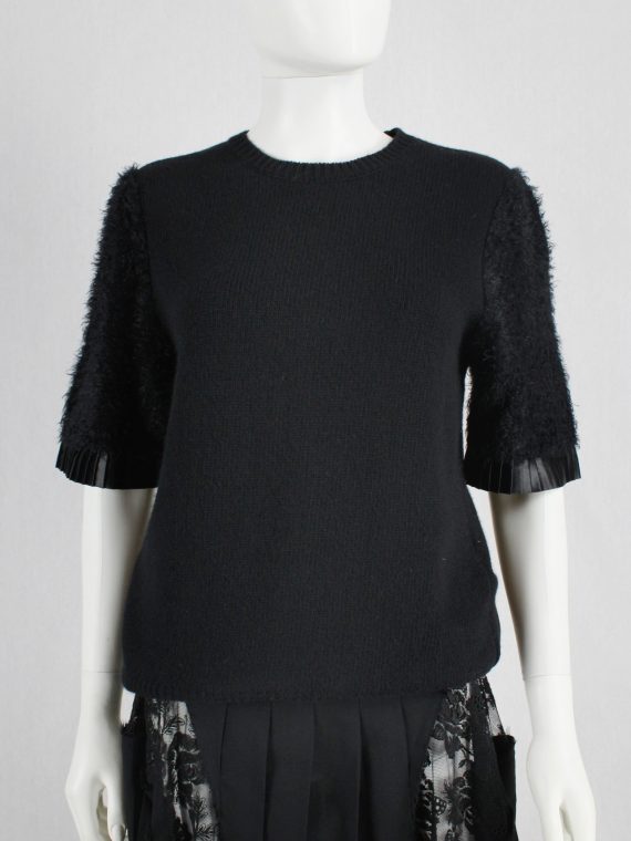 vaniitas vintage Noir Kei Ninomiya black knit top with fluffy sleeves and pleated trim fall 2016 0894