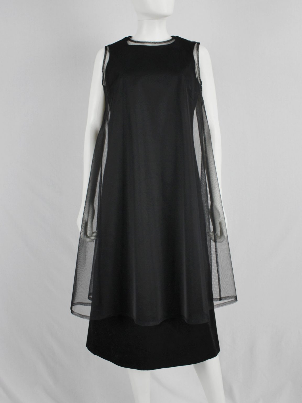 Noir Kei Ninomiya black minimalist dress with sheer overlayer — fall 2015